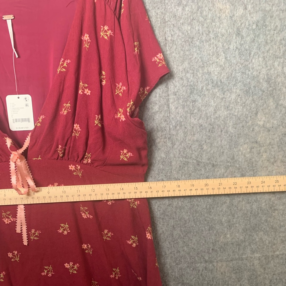 Free People Women Size Large Floral Boho Tie-Detail Mini Tea Dress Earth Red - Picture 11 of 11